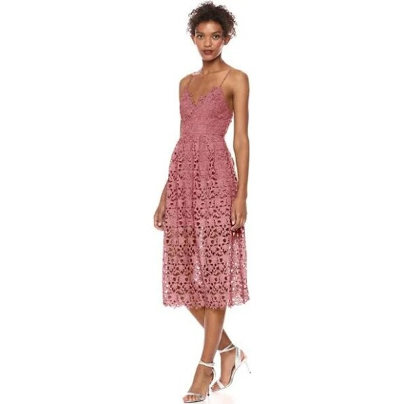 ASTR  Mauve Pink Sleeveless Lace Fit & Flare Midi Dress Small - Picture 1 of 6